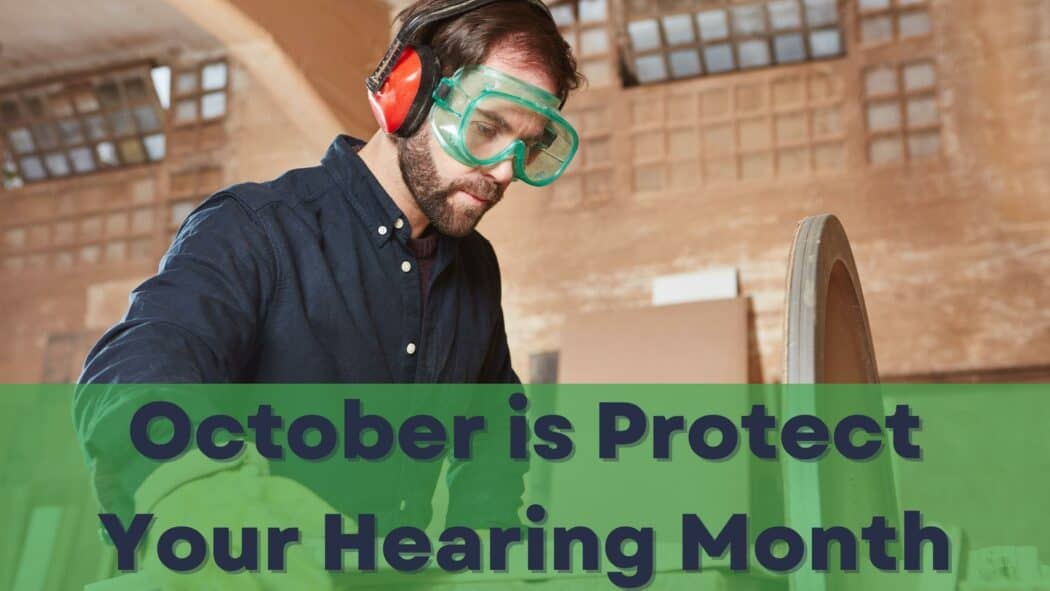 Man wearing hearing protection in tool shop